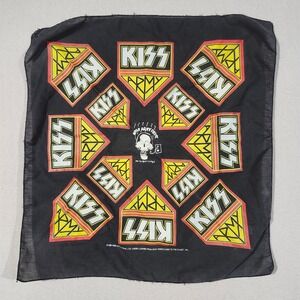 Vintage 1995 KISS Army Bandana Black Rock Band Logo Skull Print 20x19.5 Retro